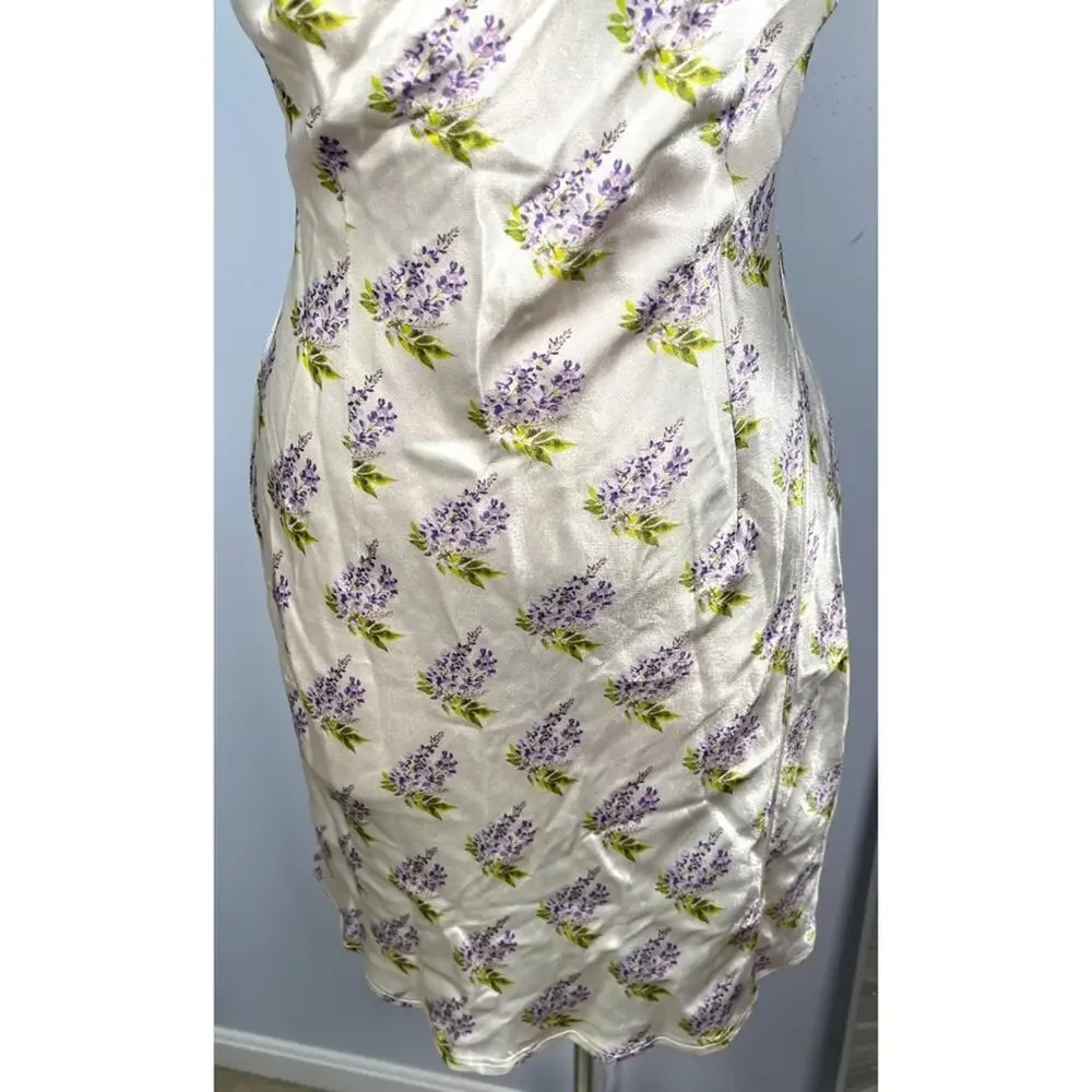 Sau Lee Gabby Floral White and Purple Slip Mini Dress Size 6 - Picture 5 of 8